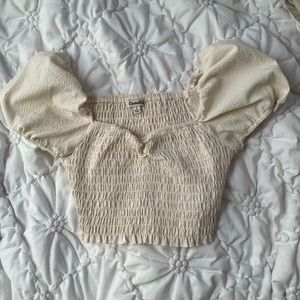 Puff sleeve ruched princess top in cream